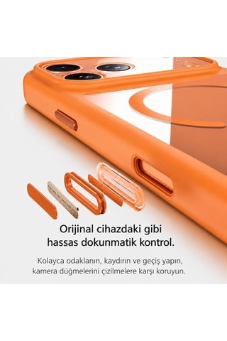 Apple iPhone İçin Özel Geliştirilmiş Kamera Çerçevesini Koruyan, Arkası Şeffaf Parlak Polikarbonat Kenarları Silikon Magsafe İle Uyumlu Kılıf Akıllı Tasarım Kapak Gri, Apple iPhone 17 Pro Max