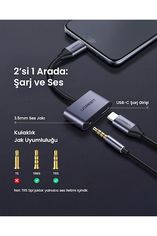 Ugreen Usb-c 3.5 Mm Kulaklık Ve Şarj Dönüştürücü, 50596 Diğer