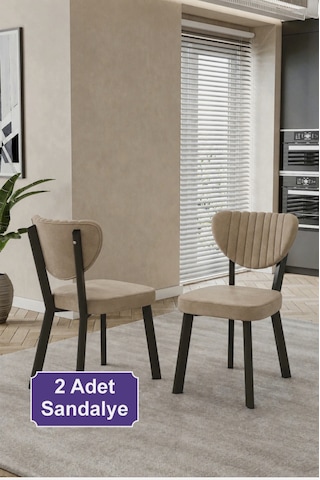 2 Adet Elma Sandalye Baby Face Kumaş Metal Iskelet Mutfak Yemek Masası Sandalyesi Cappuccino