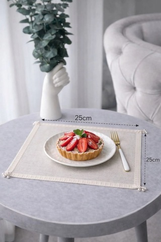El İşlemesi Köşeleri İnci Detaylı Sunum Peçetesi 25x25 Cm 2 Adet Kırık Beyaz Köşe İncili