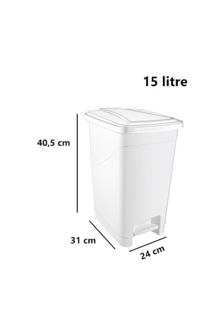 Omnipazar Srl-3028 Slim Pedallı İç Kovalı Plastik Çöp Kovası 15 Litre Beyaz