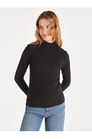 Colin's Colins Slim Fit Balıkçı Yaka Basic Siyah Kadın Uzun Kol Tişört Cl1065697 Siyah