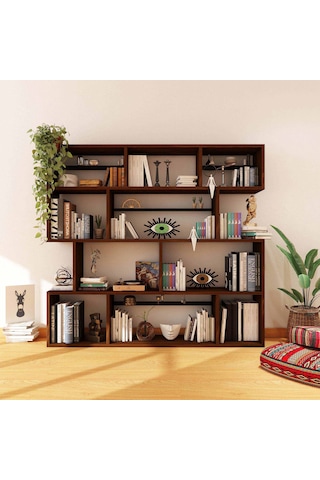 Woodesk Yonca Masif Ağaç Ceviz Renk 200x200 Kitaplık Cpt6007-200