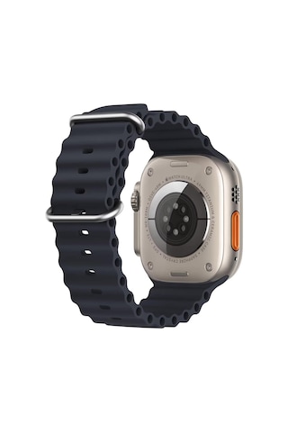 Microsonic Apple Uyumlu Watch Series 7 45mm Kordon Ocean Band Lacivert