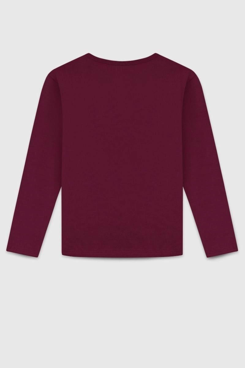 United Colors Of Benetton Kız Çocuk Bnt-g23332 Uzun Kollu Tshirt Bordo-1875 Bordo