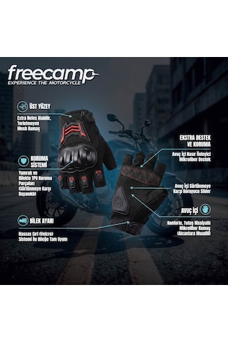 Freecamp Power Yarım Parmak Motosiklet Eldiveni En 13594:2015 Siyah/kırmızı Siyah-kırmızı