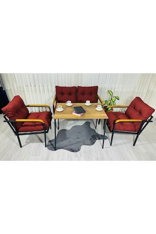 Madame Home Kadife Balkon, Bahçe,teras,cafe - Salon - Metal Kanepe Koltuk Takımı - 2+1+1 + Masa Bordo