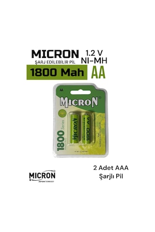 Aa Sıze 1800 Mah Ni-mh Şarjlı Pil Micron 2 Adet 1800 Mah Gerçek Kapasite