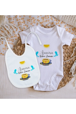 Bitmeyenkartus Bk Kids Annemin Kahve Zamanı Tasarımlı Bebek Body Zıbın Ve Mama Ö Çok Renkli