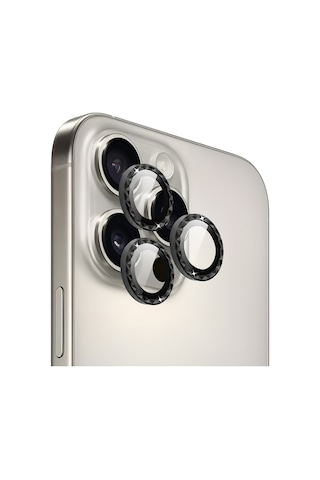 Apple iPhone Uyumlu 16 Pro / 16 Pro Max İçin Ipg Prolens Kamera Lens Koruyucu Elmas Kesim Çerçeveli, Kırılmaz Cam Siyah