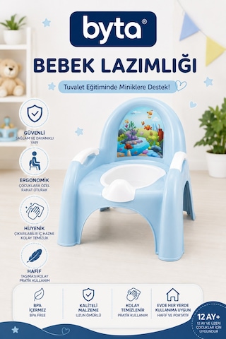 Çocuk Lazımlığı Ergonomik Bebek Tuvalet Eğitim Oturağı Çıkarılabilir Hazneli Mavi 12 Ay+ Mavi