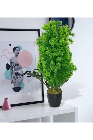 Yapay Çiçek Siyah Saksıda Yeşil Fesleğen Bonsai Ağacı 55cm