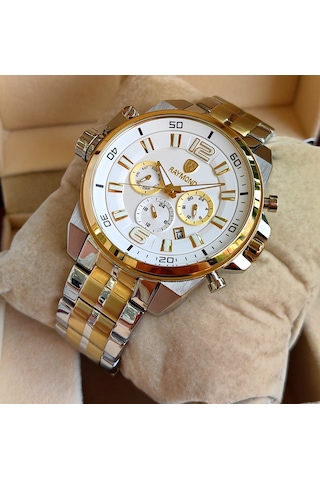Raymond Gold Beyaz Kadran Çelik Erkek Kol Saati Altın - Gümüş