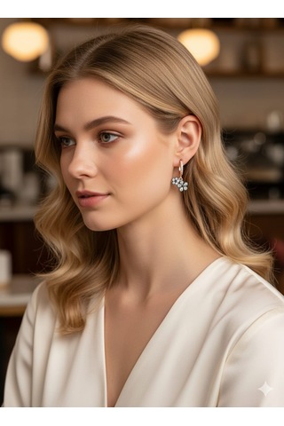 925 Ayar Papatya Silver Elmas Taşlı Çiçek Küpe.elmas Montürlü Çiçek Küpe.rose.gold.rodaj Gümüş