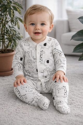 Baby Desenli Çıtçıtlı Tulum Beyaz Baby Desenli Çıtçıtlı Tulum Beyaz