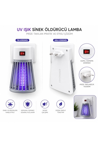 Uv Işık Sinek Öldürücü Lamba - Priza Takılan Sinek Kovucu Gece Lambası Sivrisinek Karşıtı Cihaz