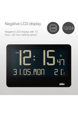 Dijital Duvar Saati, İç Mekan Sıcaklığı, Tarih, Haftanın Günü, Büyük Ters Lcd Ekran, Hızlı Set, Bip Alarmı, Siyah, Model Bc14b Diğer