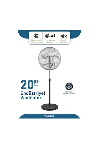 Sinbo Sf-6792 Ayaklı Vantilatör 20 İnç 130w Endüstriyel Fan 3 Kademeli Sessiz Güçlü 360 Ayarlanabilir