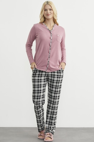 Sementa Ekose Kombinli Düğmeli Pijama Takım - Gül Kurusu Gül Kurusu