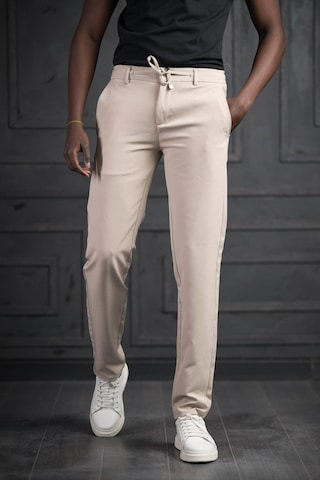 Perpant Beli Lastikli Ve İplikli Likralı Slimfit Yazlık Kumaş Jogger Pantolon Krem