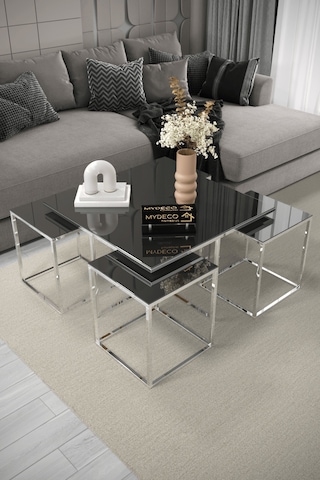 4+1 Gümüş Kaplama Füme Ayna Orta Sehpa