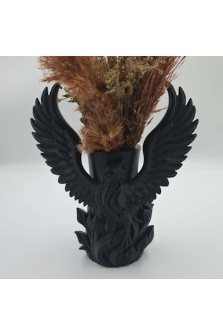 Anka Kuşu 3d Beyaz Vazo Siyah