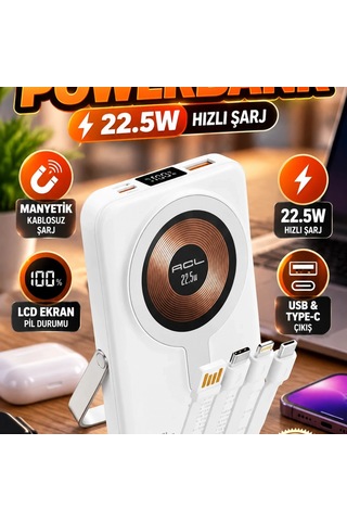 Lcd Ekranlı Manyetik Kablosuz Powerbank 22.5w Hızlı Şarj Type-c Ve Usb Renkli