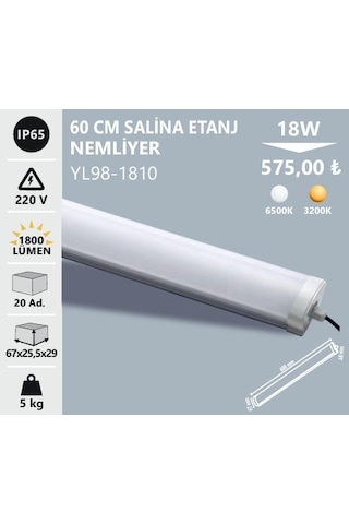 Noas 18w 60 Cm Salina Etanj Nemli Yer Armatürü, Beyaz Işık Yl98-1810 Beyaz