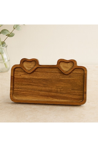 Akasya Ahşap Servis Tepsisi 25x14 Cm Kulplu, Bölmeli Sarı