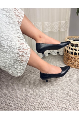 Asmi Shoes Kadın Moni Siyah Cilt 3 Cm Topuklu Ayakkabı