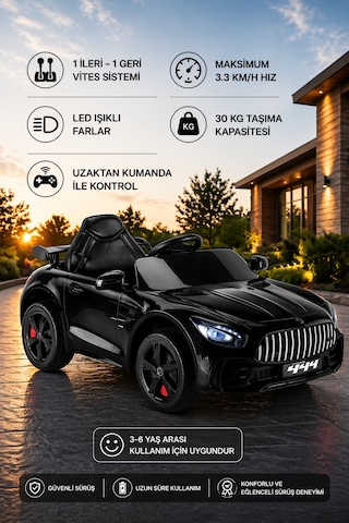 Gtr Sport 12v Akülü Araba Siyah Eva Teker