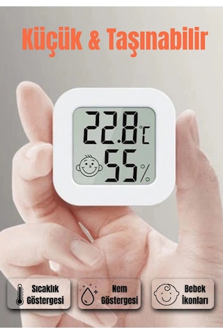 Mini Akıllı Sıcaklık Nem Ölçer Lcd Oda Termometre Duvara Takılabilen Masaüstü Isı Göstergesi Beyaz