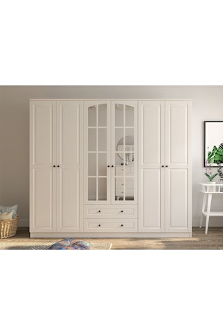 Rabi Mobilya Beyza Country 6 Kapaklı 2 Çekmeceli Mega Gardırop
