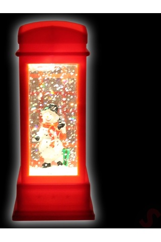 Uçuşan Simli,12,5 X 5cm Led Işıklı Telefon Kulübesi Küre-kardan Adam