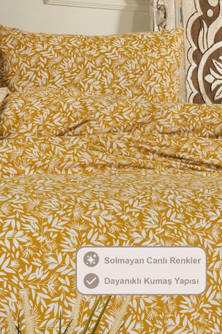 Elart Siena Nevresim Takımı Çift Kişilik %100 Pamuk Ranforce Lastikli Çarşaf 200x220 Cm Sarı Sarı