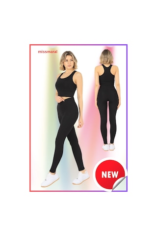 Missmaral Siyah Slim Fit Yüksek Bel Toparlayıcı Spor Tayt Flatlock Dikiş Detaylı Fit Tasarım Oslo 1090 SiYAH