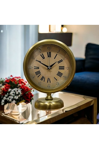 Eskitme Gold Metal Ofis Salon Otel Masa Saati 25*20 cm V1