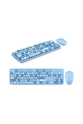 Renkli Daktilo Tarzı Vintage Mekanik Klavye Mouse Pc Laptop Uyumlu Kablosuz