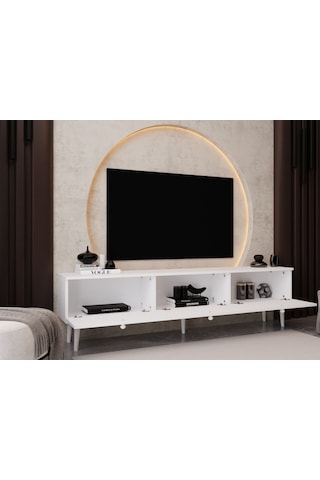 Melura Tv Ünitesi - Tv Sehpası 180 Cm %100 Mdf Lake Ahşap Ayaklı Beyaz