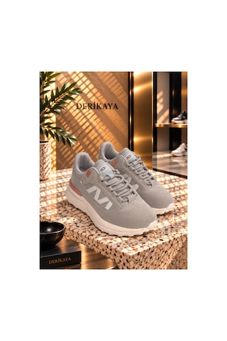 Derikaya Kadın Gri Bağcıklı Düz Taban Rahat Günlük Sneaker Ayakkabı