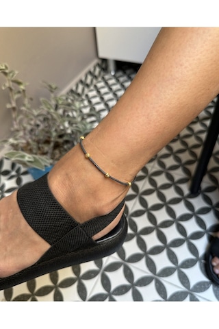 Gümüş Kazaziye Dorika Detaylı Halhal Hal01sy Siyah - Sarı