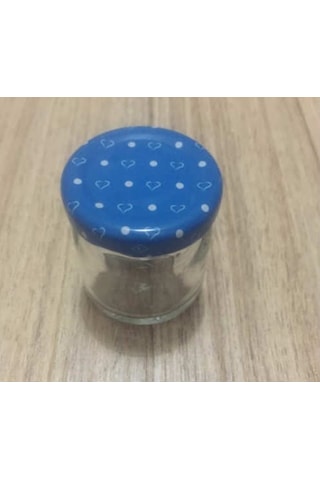 40 Cc Cam Kavanoz - 10 Adet - Mavi Kalpli Kapak.Mutfak.