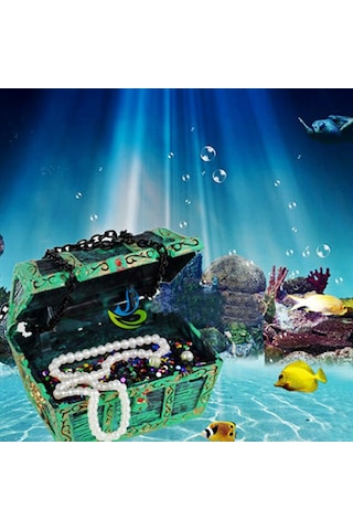 Vkemall Akvaryum Zenginleştirici: Siyah Dalga Dalgıç Ve Hazine Sandığı, Balık Tankı Oksijenatörü Ve Dekoratif Aksesuar Hava Pompa Gerektirir