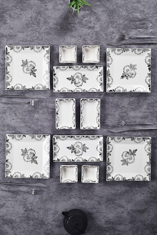 Piatti Naturali 12 Parça 4 Kişilik Black Rose Kahvaltı Takımı Handmade Sunum Set Siyah