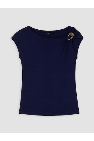 Lcw Comfort Lacivert Kayık Yaka Metal Aplikeli Bluz