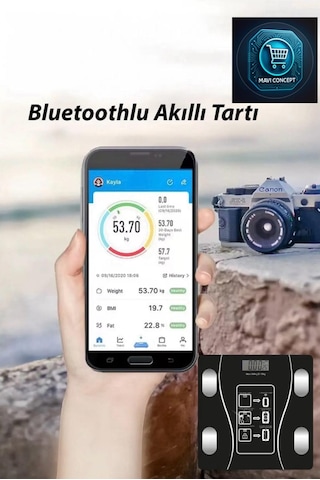 Dijital Baskül Yağ Su Kas Vücut Kitle Endeksi Kilo Ölçer Tartı Beyaz