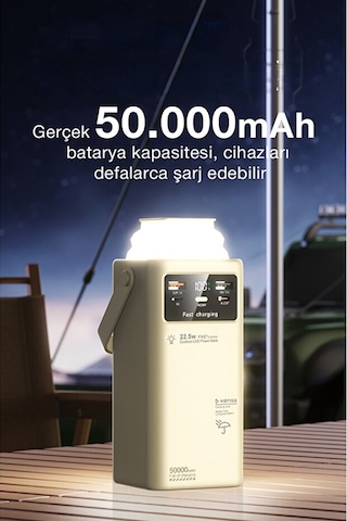 50.000 Mah Outdoor Led Işıklı Hızlı Şarj Powerbank Usb-c & Çoklu Cihaz Desteği Beyaz