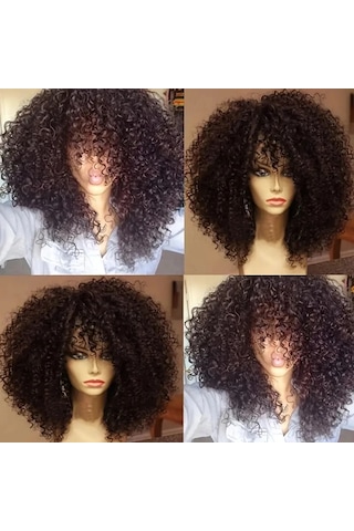 16 İnç Kıvırcık Peruk Yumuşak Kabarık Sentetik Dantel Ücretsiz Çok Renkli