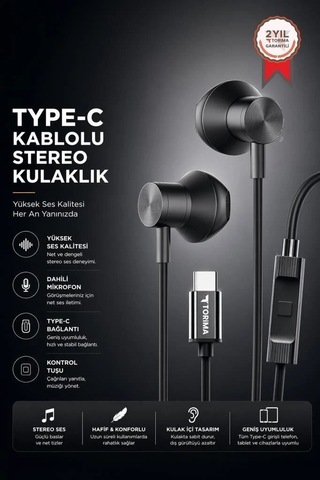 Özel Seri İletişim Port Kablolu Kulaklık Type-c Girişli Tc06 Siyah