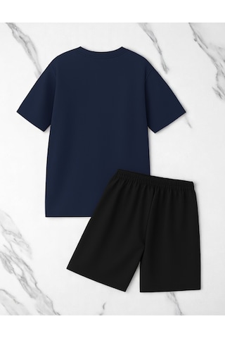 Uyguntarz Unisex 3 Kalp Baskılı Tasarım Şort Takım Lacivert